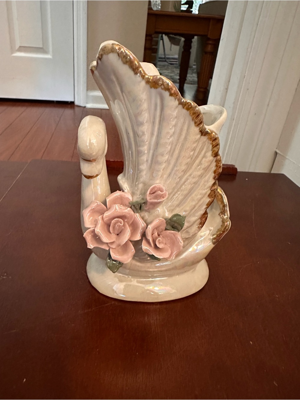 Ceramic Pink Rose Swan Planter - Home Accents